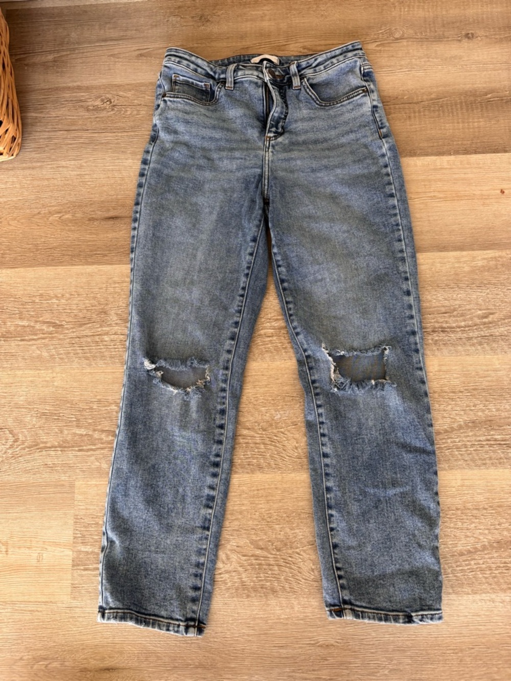 LC Lauren Conrad Washed Blue Distressed Straight Leg Jeans